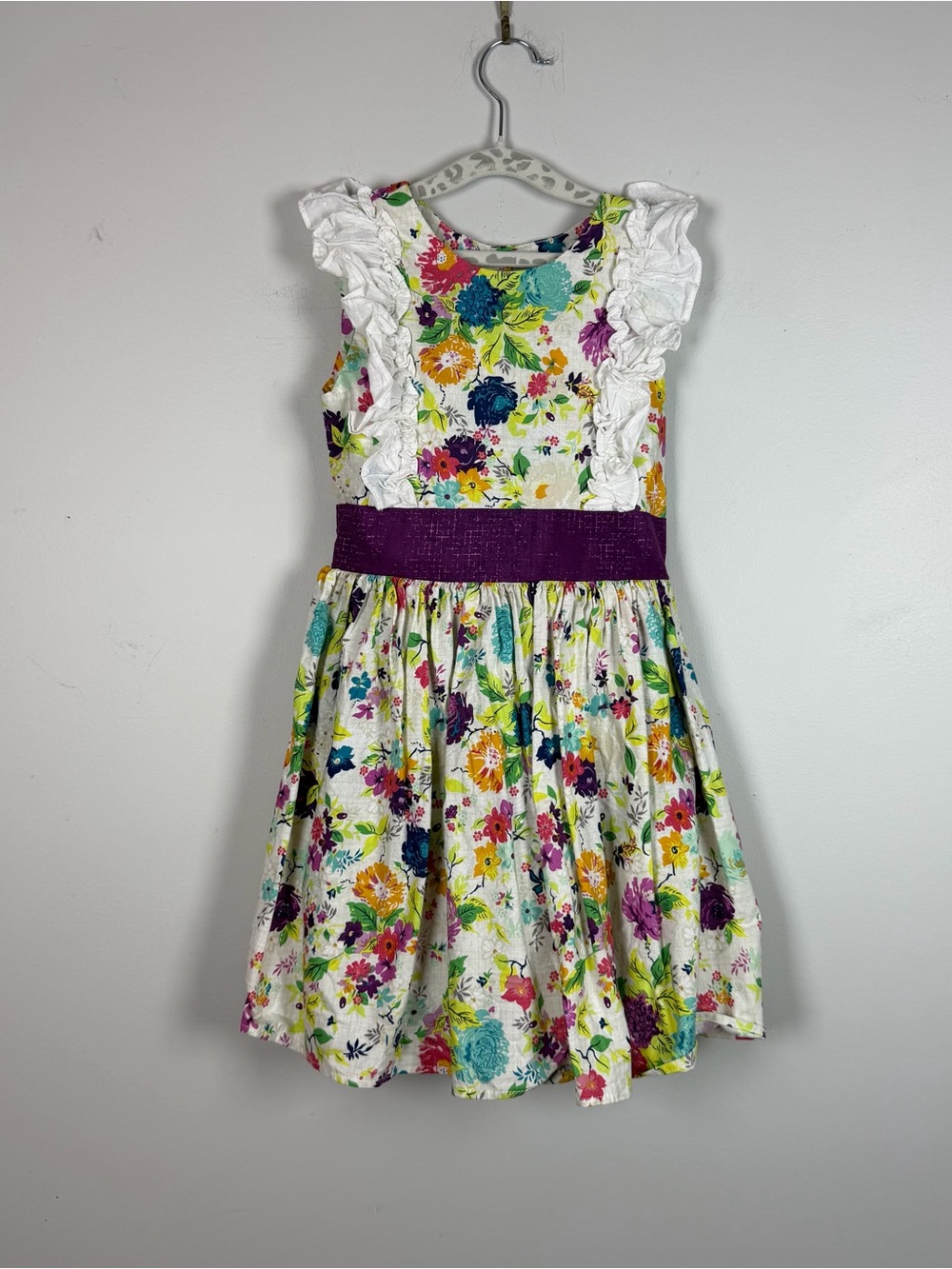 Persnickety Hopscotch Floral Fit & Flare Ruffle Sleeveless Cotton Dress 7 Years